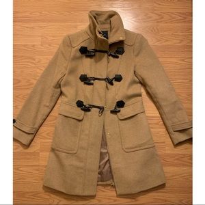Camel Funnel Neck Toggle Coat